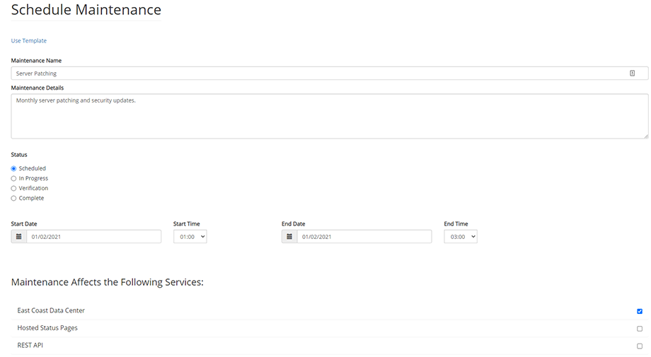 Status Page Maintenance Events